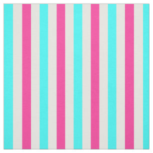 Cyan Blue Pink White Stripes Fabric