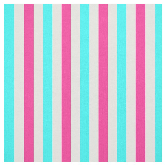 Cyan Blue Pink White Stripes Fabric (Swatch)