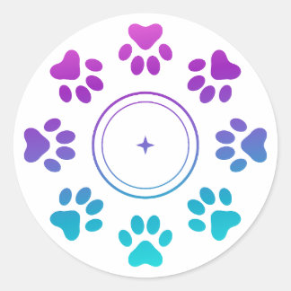 Cyan Blue Purple Paw Prints Sticker | Dog Cat Love