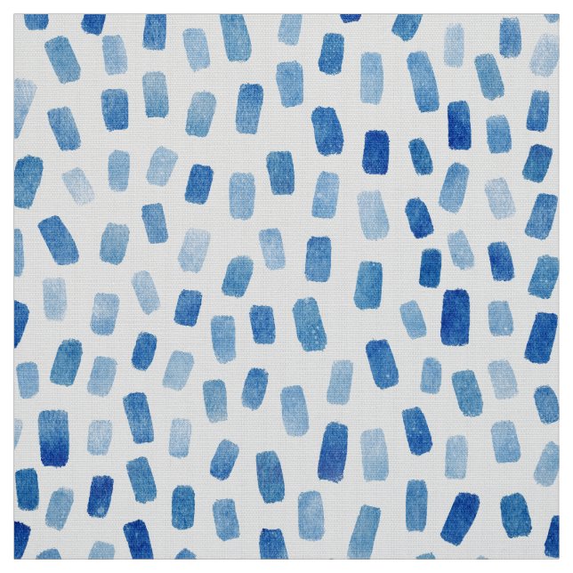 Cyan-Blue watercolor-dashes poplin-polyester  Fabric (Swatch)