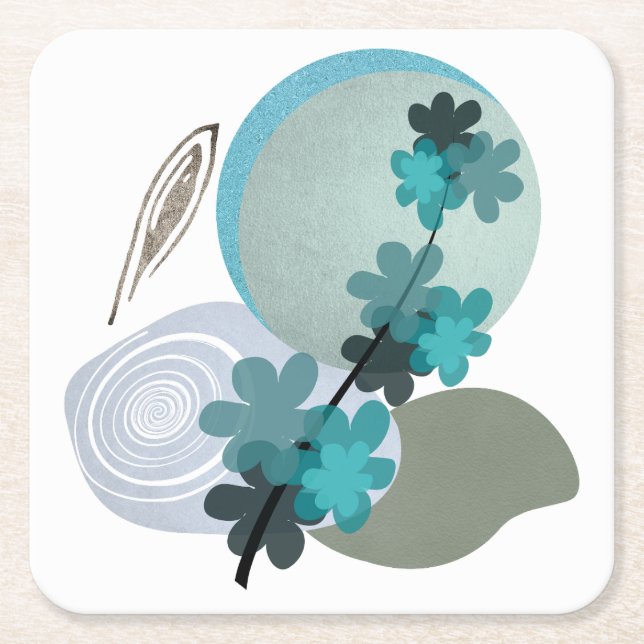 Cyan Boho Square Paper Coaster (Front)