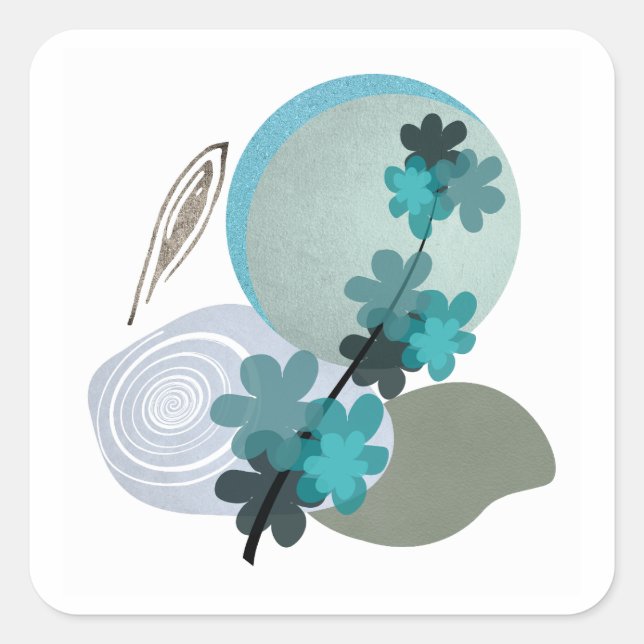 Cyan Boho Square Sticker (Front)