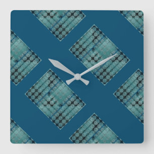 Cyan buttons over blue, forming geometric shapes square wall clock