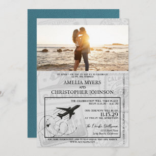 Cyan California Passport Wedding Invitation