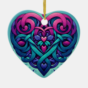Cyan Celtic Heart Ceramic Ornament