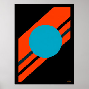 Cyan Circle with Orange Diagonal Bauhaus Design Poster