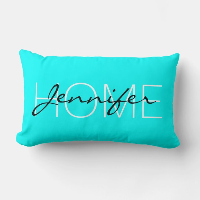 Cyan colour home monogram lumbar cushion (Front)