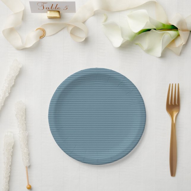 Cyan Coloured Tiny Polka Dot Texture (Dark) g9 Paper Plate (Wedding)