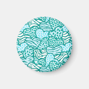 Cyan contour girly animal print hearts magnet