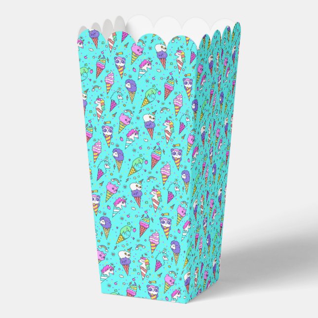 Cyan cute ice-cream can unicorn pattern favour box (Back)