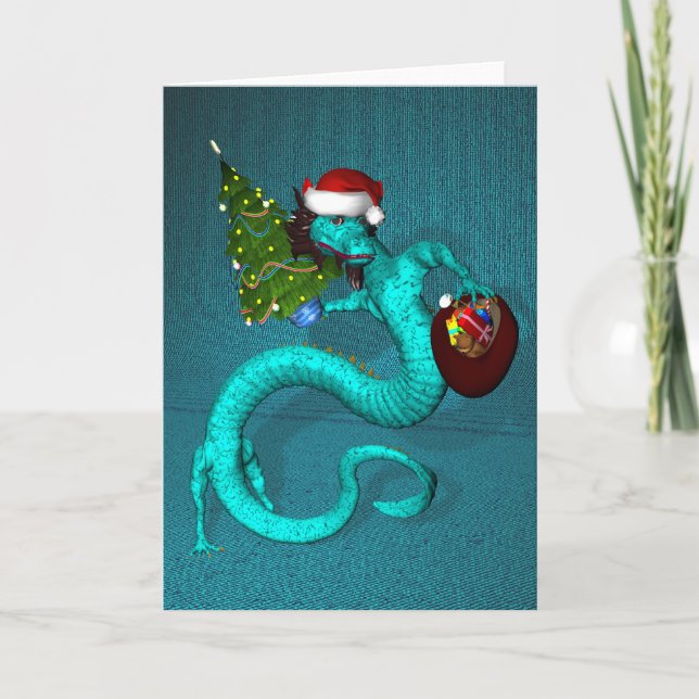 Cyan Dragon Holiday Card (Front)