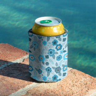 Cyan elegant ditsy floral pattern can cooler