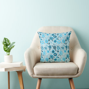 Cyan elegant ditsy floral pattern cushion
