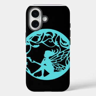 Cyan Fairy on Black Background  iPhone 16 Case