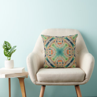 Cyan Fractal | Psychedelic Decorative Throw Pillow