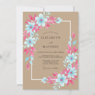 Cyan Fuchsia Wildflower Wedding Invitation