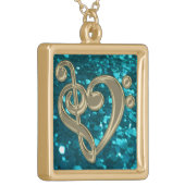 Cyan Glitter Music Treble Bass Clef Heart Necklace (Front Left)