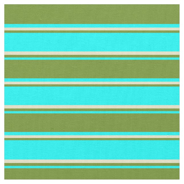 Cyan, Green & Pale Goldenrod Pattern Fabric (Close Up)