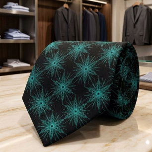Cyan Green Pulsar Wavelength Symmetry Pattern Art Tie