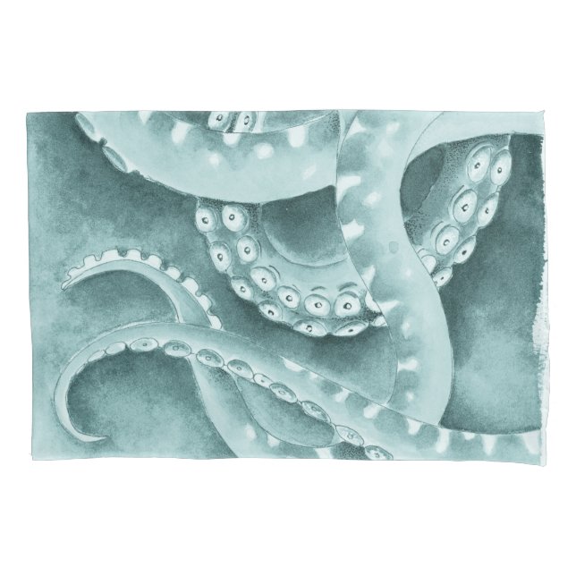 Cyan Green tentacles monochrome Pillowcase (Front)