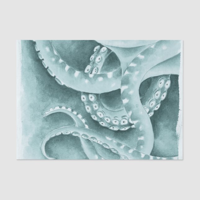 Cyan Green tentacles monochrome Tissue Paper (Front)