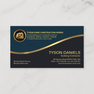 Cyan Grey Layer Gold Wave Builder Construction Business Card