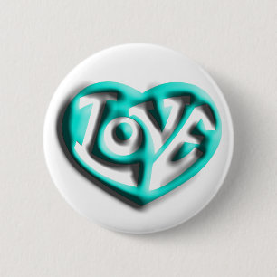 Cyan Hippie Love Heart 6 Cm Round Badge