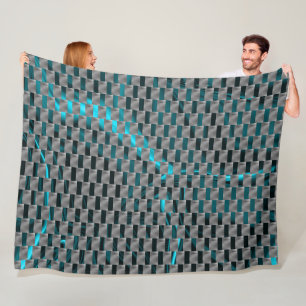 Cyan image under grey plates, rectangle shapes fleece blanket