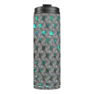 Cyan image under grey plates, rectangle shapes thermal tumbler