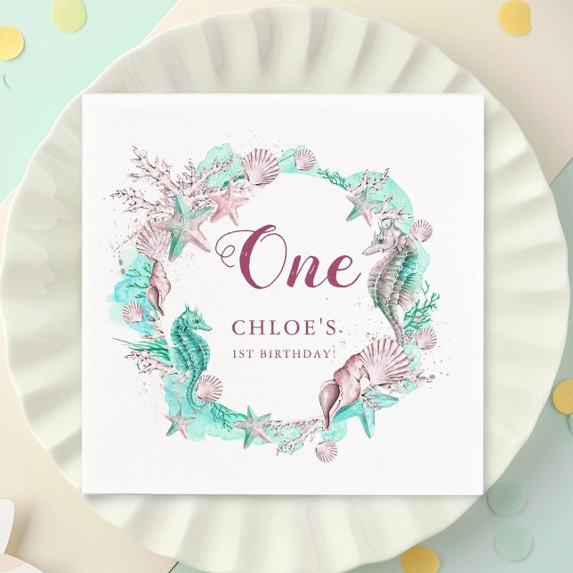 Cyan & Lavender Under the Sea Birthday Napkin (Creator Uploaded)