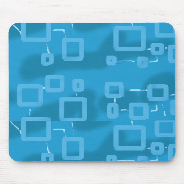 Cyan Light Blue Geometric Squares Mousepad (Front)