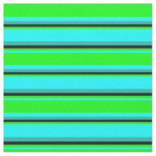 Cyan, Lime, Black, and Light Sea Green Stripes Fabric