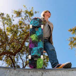 Cyan Magenta Lime Cyberpunk Extremely 3D Skateboard