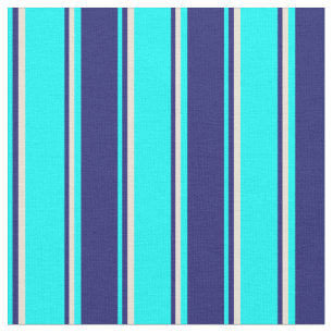 Cyan, Midnight Blue, and Bisque Stripes Fabric
