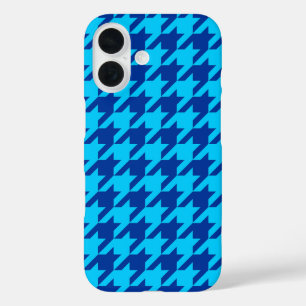 Cyan Navy Blue Houndstooth Plaid iPhone 16 Case