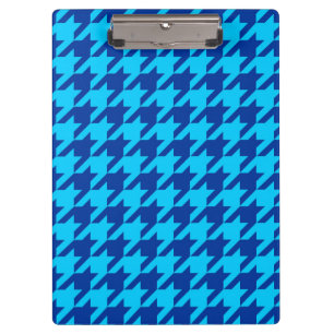 Cyan Navy Blue Houndstooth Plaid Clipboard