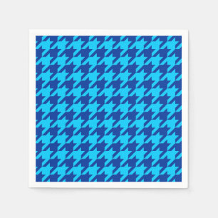 Cyan Navy Blue Houndstooth Plaid  Napkin