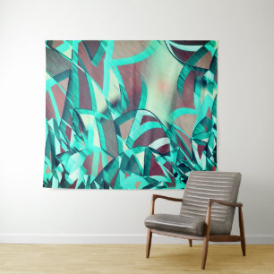 Cyan or blue streaks on red, drizzled image tapestry
