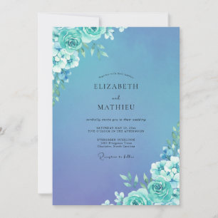 Cyan Periwinkle Blossom Wedding Invitation