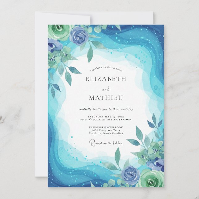 Cyan Periwinkle Foliage Eucalyptus Wedding Invitation (Front)