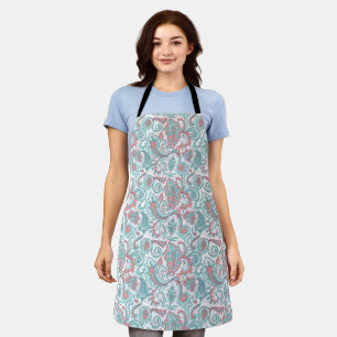 Cyan pink beautiful vintage ornamental pattern apron
