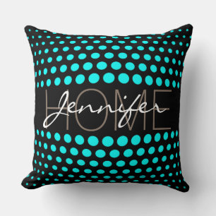 Cyan polka dots home monogram cushion