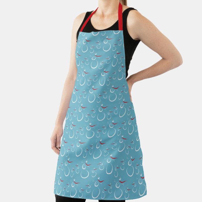Cyan Red Cute Snowman Family Pattern Apron (Insitu)