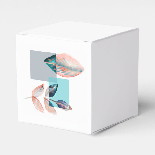 Cyan Red Leaf Favour Box (Front Side)