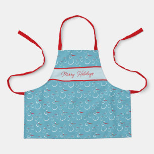 Cyan Red Merry Holidays Cute Snowman Pattern Apron