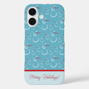 Cyan Red Merry Holidays Cute Snowman Pattern iPhone 16 Case