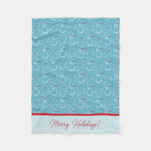 Cyan Red Merry Holidays Cute Snowman Pattern Fleece Blanket