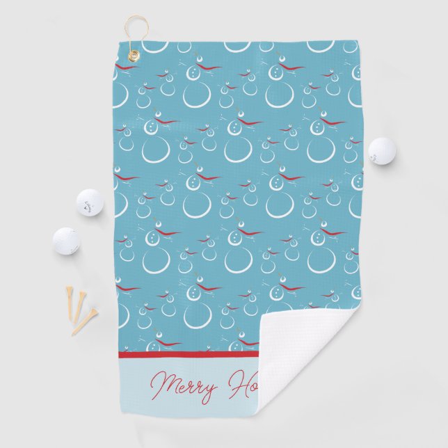 Cyan Red Merry Holidays Cute Snowman Pattern Golf Towel (InSitu)