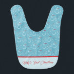 Cyan Red Snowman Pattern Baby's First Christmas Bib<br><div class="desc">Tiled pattern of a simple white line drawing of a snowman family with red scarves,  carrot noses,  and stick arms open to joyfully embrace the winter season. Use the easy text template to add a baby name and special message to the front and back. ♡ Idyllfire</div>