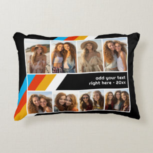 Cyan Retro Stripe - 8 Photo Collage Decorative Cushion